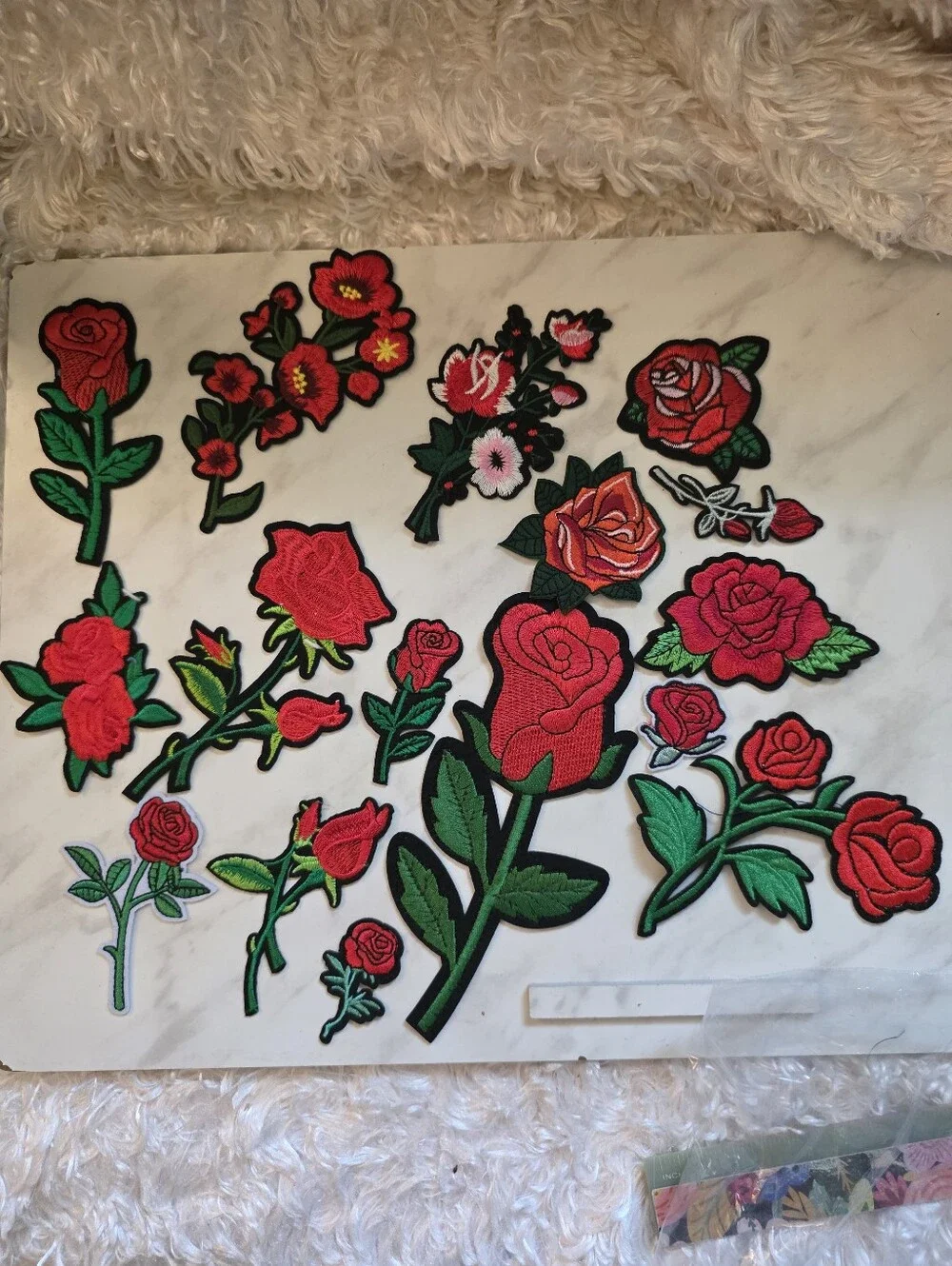 15 Red Rose Embroidered Iron-On Patches - Floral Motif